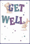 This warmly cheerful get well card practically dances with optimism-a fluffy teddy bear and a lively puppy spring forward, caught in the act of delivering a big, bright 'Get Well' message. The striking indigo and teal hues of the letters command attention beside a gentle cream background, radiating an energy that's both playful and soothing, reminiscent of the freshness in a bouquet from one of Barking's trusted florists. Blue and purple stars float across the canvas, adding spontaneity and a hint of magic, like Barking's community celebrations lighting up the evening sky. The softness of the illustrated fur and the expressive faces invite comfort; their presence is nearly as tactile as the touch of petals and greenery in a perfectly arranged vase. Together, these elements merge into more than just a card-they form a heartfelt gesture, perfect for conveying warmth and sincere good wishes to a friend or loved one on the mend in Barking.